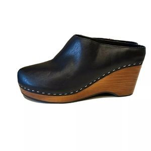 Kelsi Dagger Brooklyn Joval Clogs Platform Mules Black Leather Wooden Women’s 8